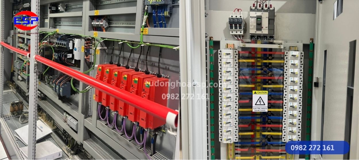 Tủ điện động lực minh họa mạch bypass biến tần bằng contactor